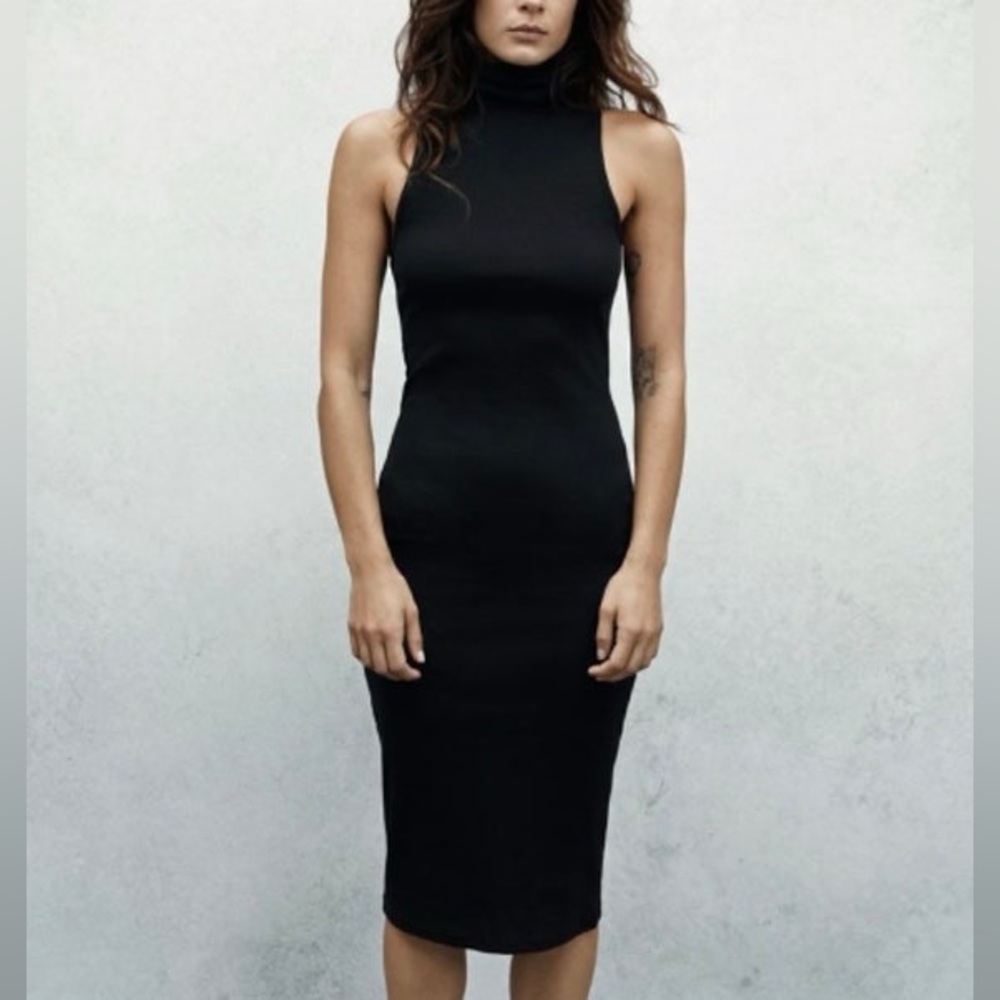 Black Ribbed Knit Midi Dress